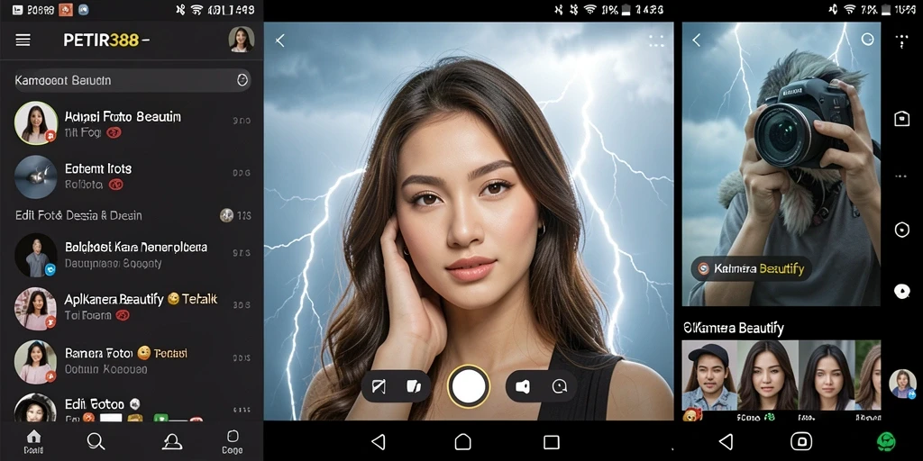 Tampilan antarmuka utama PETIR388 dengan fitur beautify yang menawan.