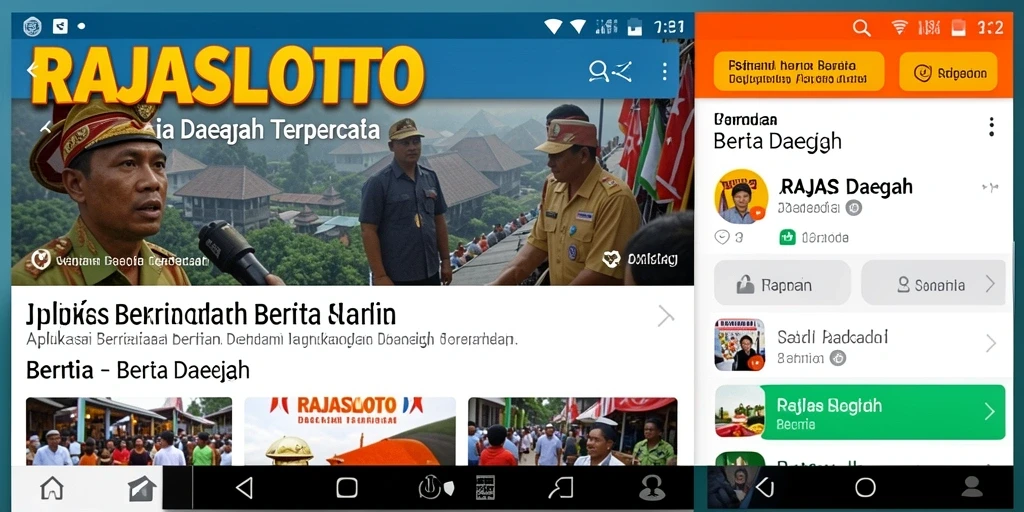 Tampilan antarmuka aplikasi RAJASLOTO menampilkan berita daerah terkini.