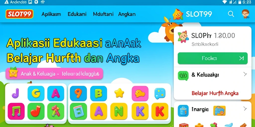 Antarmuka aplikasi SLOT99 untuk belajar huruf dan angka.